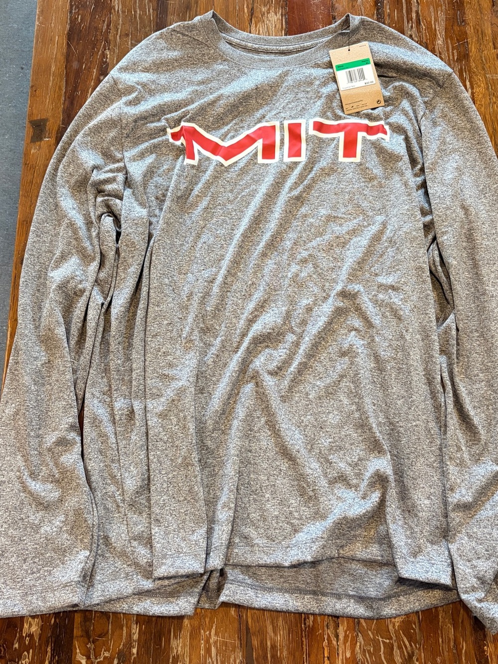 Nike Men’s Heather Gray Long-Sleeve Tee with Red MIT Chest Logo